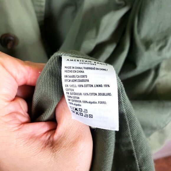 Women's American Eagle Olive Green Long Double Breasted Trench Coat Size XL - Picture 14 of 14